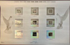 Canada #1812ii Millenium Dove Hologram Press Sheet of 9 souv. sheets (1999). MNH