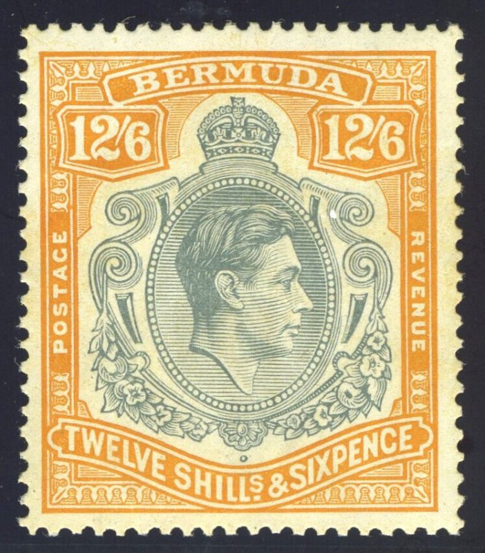 Bermuda 1938 KGVI 12s6d grey & brownish orange (p14-CH) superb MNH. SG 120a.
