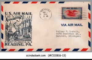 USA - 1941 U.S. AIR MAIL READING, PA to DETROIT MICHIGAN - FIRST FLIGHT COVER FF