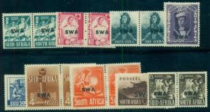 SOUTH WEST AFRICA, #135-43 SWA OVERPRINTS, COMPLETE SET, og, LH, Scott $63.95