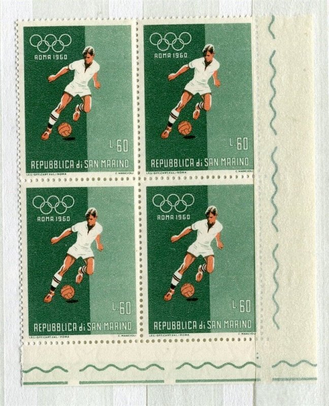 SAN MARINO; 1960 Olympics issue MINT MNH CORNER BLOCK of 4, 60L.