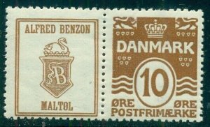 DENMARK (RE59) 10ore brown ALFRED BENZON MALTOL advertising pair, og, LH