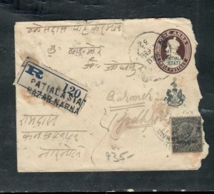 INDIA  PATIALA COVER (P0411B)  1932  KGV 1A PSE UPRATED1AX3+3P REGISTER COVER  