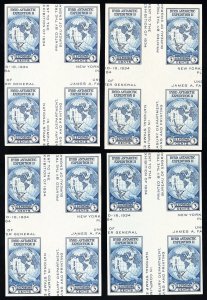 US Stamps # 768 MNH XF Lot Of 4 Cross Gutter Blocks