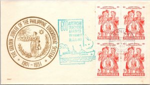 Philippines FDC 1952 - Golden Jubilee Phil Educ Sys - 4x5c Red Stamp - F43256