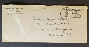 1935 USS Pecos Manila Philippines Commander Asiatic Fleet Augusta Naval Cover