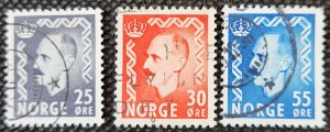 Norway, 1950-51, K.#322-24, 25o-55o, used, SCV$.90