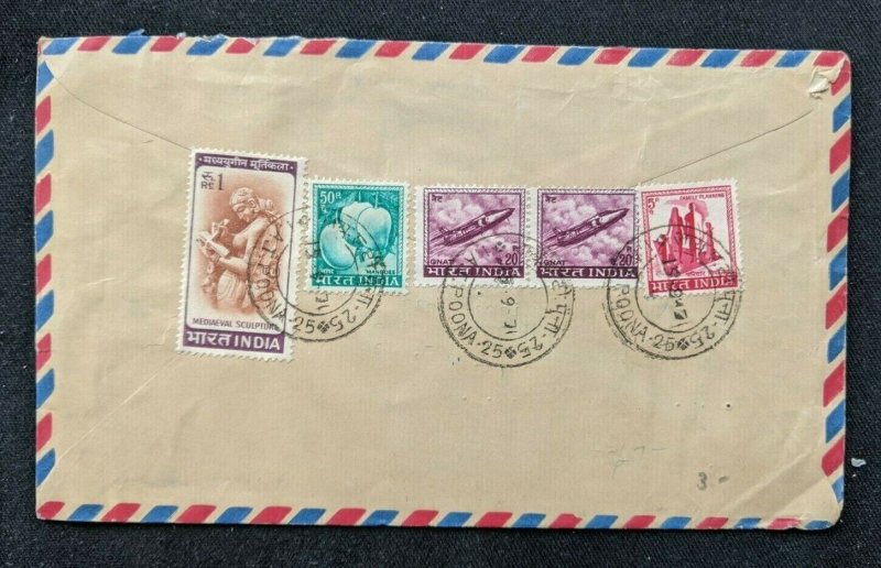 1971 Iat Poona India University Airmail Cover to Cambridge MA USA