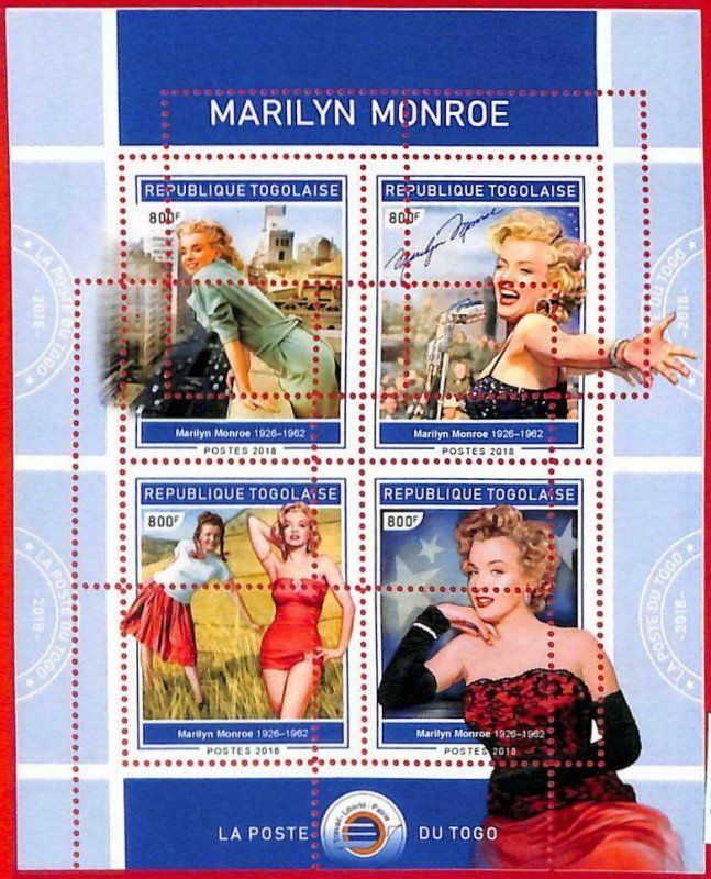 A3103 - TOGO, ERROR MISSPERF, Miniature sheet: 2018 Marylin Monroe, Cinema