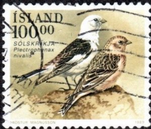 Iceland 672 - Used - 100k Snow Bunting (1989) (cv $1.40) (2)