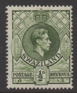 SWAZILAND;  1938 early GVI issue fine Mint hinged 1/2d. value