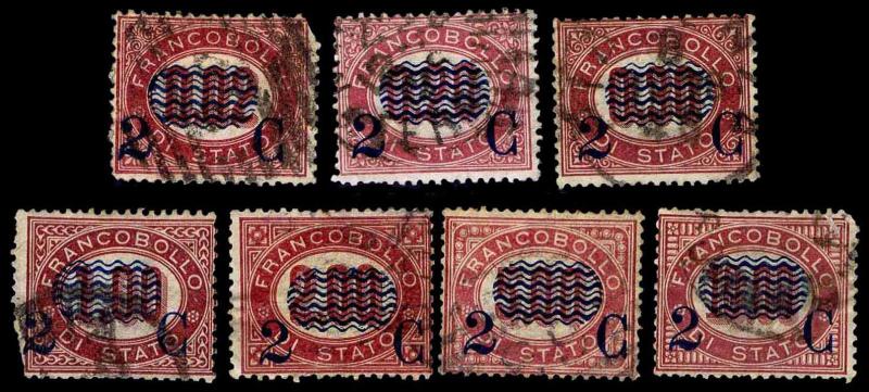 1867-77 ITALY #37 & 39-44 OFFICIALS BLUE SURCHG - USED - F/VF - CV$106 (E#1668)
