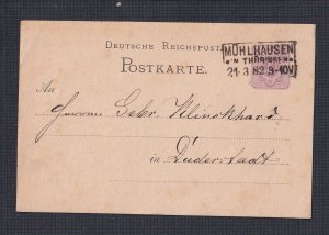 GERMANY 1882 5PFG PS CARD MULHAUSEN IN THURINGEN BOXED CANCEL TO DUDERSTADT