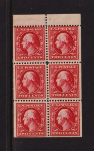 1910 Washington 2c Sc 375a MNH XF nice OG booklet pane wmk 190 CV $200