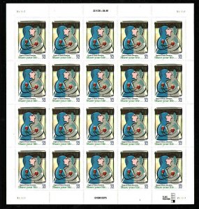 USA-Sc#3227- id12-unused NH sheet-Organ Donation-1998-