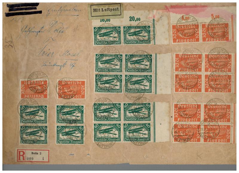 1922 Berlin Germany Airmail Oversize Cover to Trier 12 # C1 14 # C2