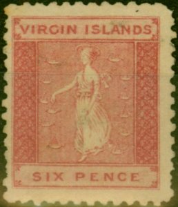 Virgin Islands 1866 6d Rose-Red SG7Var Paper Makers Wmk Doubled Lined A Good ...