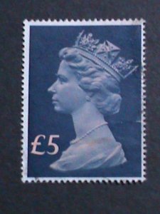 ​GREAT BRITAIN-1970 QUEEN ELIZABETH II- MACHINS USED 5 POUND LARGE SIZE VF RARE