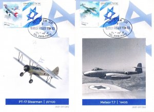 ISRAEL 2021 AIR FORCE AIRCRAFT - ISRAEL POSTAL SERVICE SHEETS 1&2 MAXIMUM CARDS 