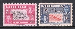 Liberia 1952 Airmail Map Set of 2 With Inverted Centers MNH #C68-69var
