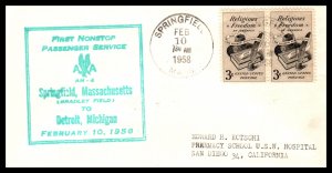 US FAM 4 American Airlines Springfield,MA to Detroit,MI 1958 First Flight Cover