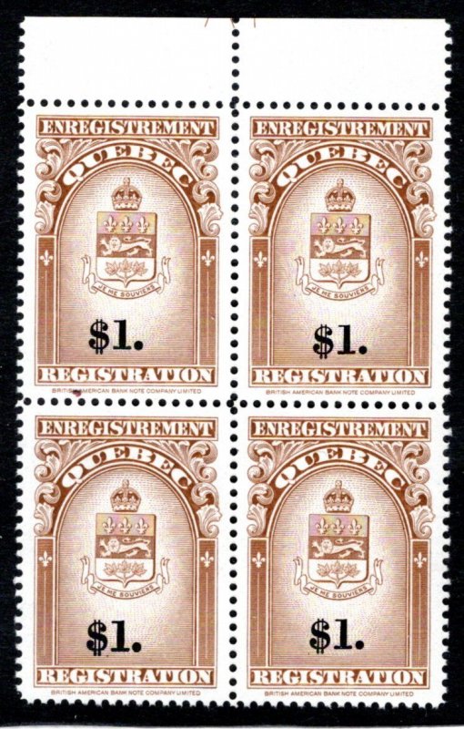 QR34, van Dam, $1 brown and black, MNH, Quebec, VF, Canada, Registration Revenue