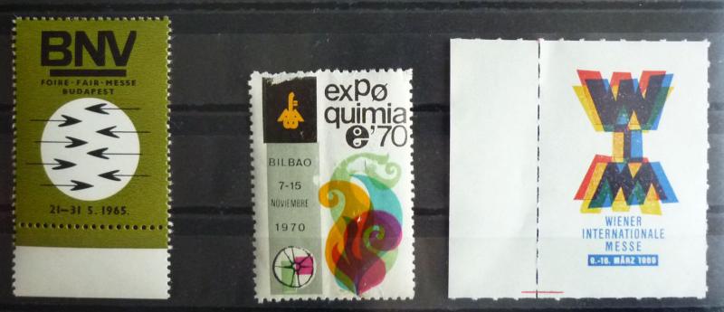 3 POSTER STAMPS - FAIR - MESSE! bilbao spain budapest hungary vienna austria J10