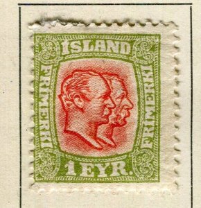 ICELAND; 1907 early Double Kings issue fine used 1e. value