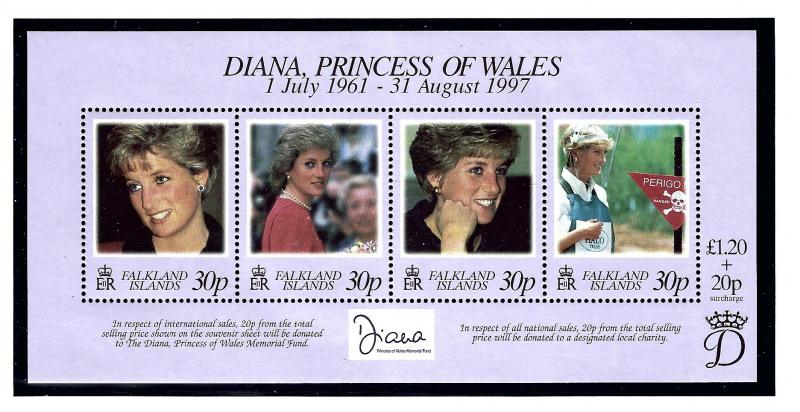 Falkland Is 694 MNH 1998 Princess Diana Sheet of 4