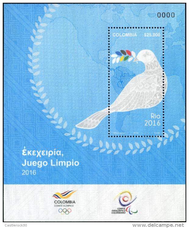 baja.O) 2016 COLOMBIA,OLYMPIC GAMES RIO DE JANEIRO BRAZIL 2016, SILK PAPER-RARE