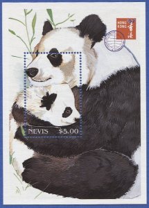 NEVIS 1997 Sc 996 Giant Pandas $5 s/s - Hong Kong Stamp Exhib. Mint NH VF