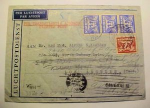 NETHERLANDS FLIGHT COVER GERMAN CENSOR 1941 B/S USA FORWARDED