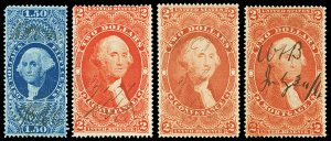 Scott R78c,R81c,R81d,R82c 1862 $1.50-$2.00 First Issue Revenues All Used Cat $58