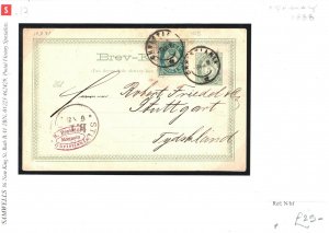NORWAY Uprated Stationery Card 5 Ore Christiania Germany Stuttgart 1888 SS13