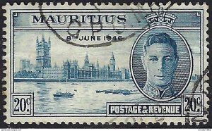 MAURITIUS 1946 KGVI 20c Blue - Victory SG265 Used