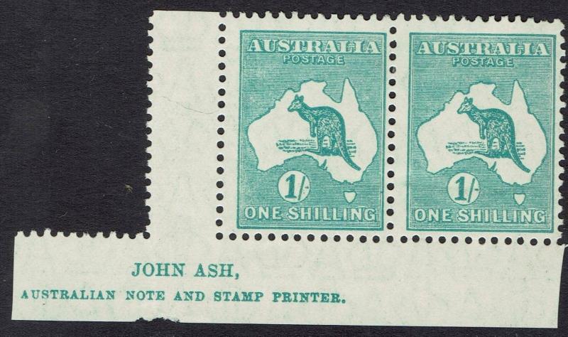 AUSTRALIA 1929 KANGAROO 1/- IMPRINT PAIR SMALL MULTI WMK 