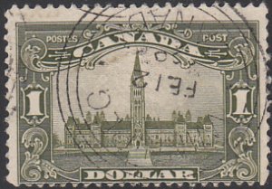 Canada 1928-29 used Sc 159 $1 Parliament CDS Winnipeg FE 12 29