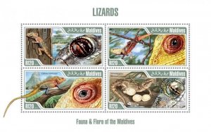 Maldives - 2013 Lizards - Colorful 4 Stamp  Sheet 13E-028