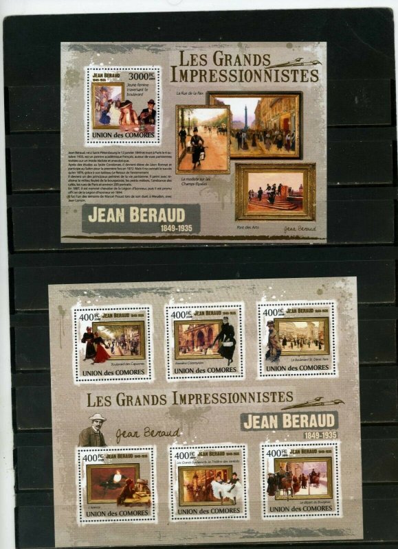 COMOROS 2009 IMPRESSIONISTS/PAINTINGS BY J.BERAUD SHEET OF 6 STAMPS & S/S MNH 