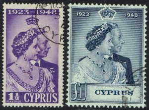 CYPRUS 1948 KGVI SILVER WEDDING SET USED 