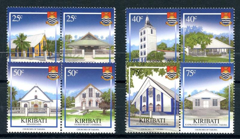 Kiribati 2008 MNH Christmas Churches of Tarawa 8v in Pairs Architecture Stamps 