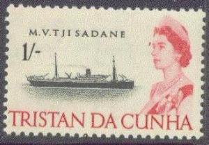 Tristan da Cunha  80 MNH 1965 1sh blk & lil rose Ship