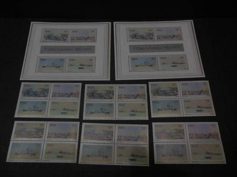 SOUTH WEST AFRICA : 1975. Scott #380-83, 383a Paintings. 10 sets + 10 S/S VF MNH