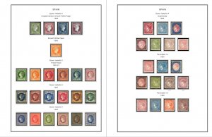 COLOR PRINTED SPAIN 1850-1940 STAMP ALBUM PAGES (42 illustrated pages)