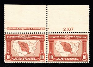 US 327 10c Louisiana Purchase Mint Top Plate Pair #2107 F-VF OG NH SCV $850