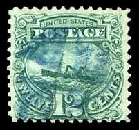 United States, 1869 Pictorials #117 Cat$300, 1869 12c green, blue cancel