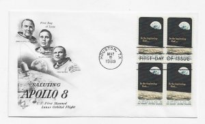 US 1371 (Me-5) 6c Apollo 8 blk 4 on FDC Artcraft Cachet Unaddressed ECV $15.00