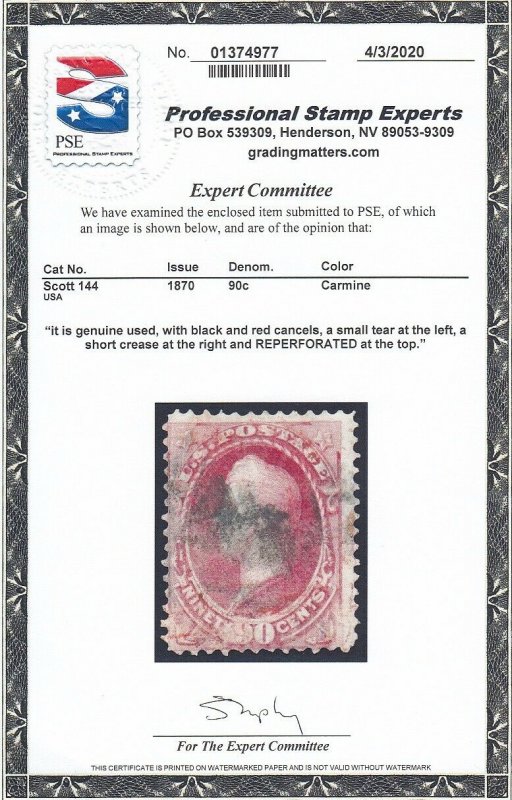 144 used PSE cert neat cancel with nice color cv $ 2250 ! see pic !