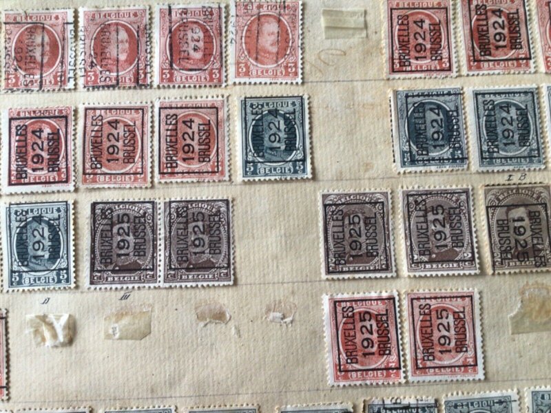 Belgium pre cancel stamps on 2 old album part pages Ref A8449