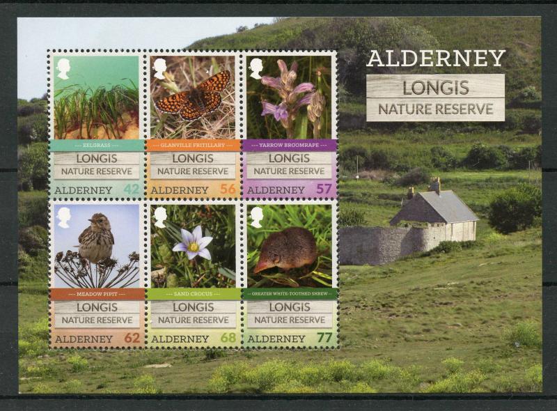 Alderney 2016 MNH Longis Nature Reserve 6v M/S Birds Flowers Butterflies Stamps 